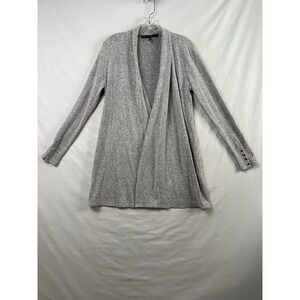 White House Black Market Cardigan Women XS Gray Marled Open Front Button Cuff